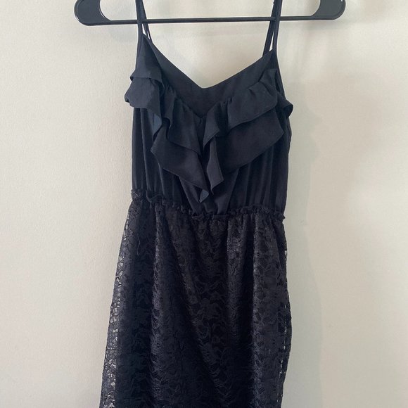 Black Dress with Ruffle Top and Lace Skirt - Picture 4 of 6